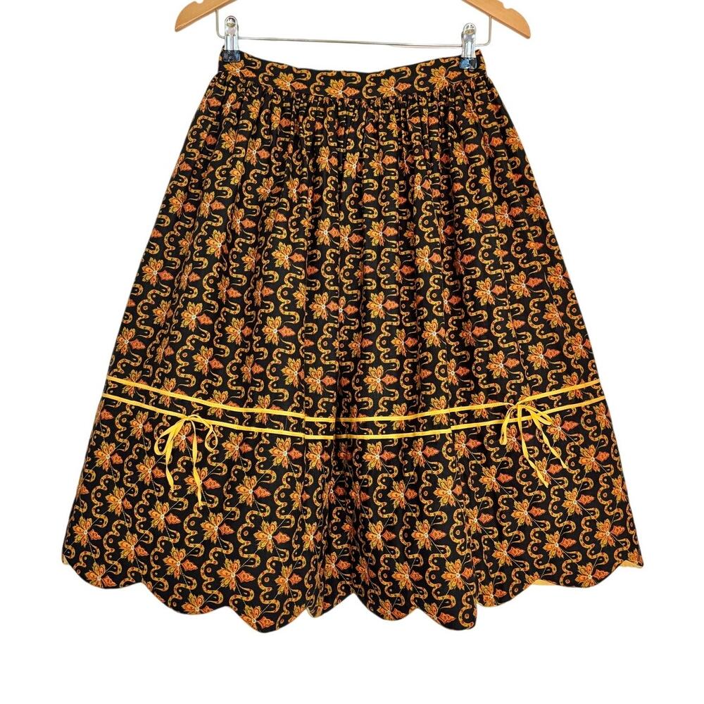 Vintage Handmade Scalloped Patterned Quilted Skirt Boho OOAK Cotton- Size Small